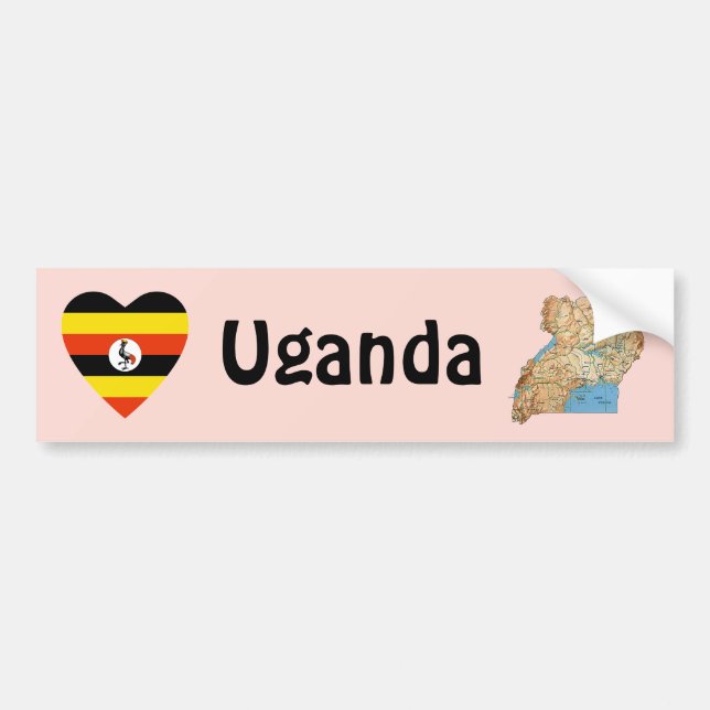 Uganda Flagga Hjärta + Karta Bildäckslapp Bildekal (Framsidan)