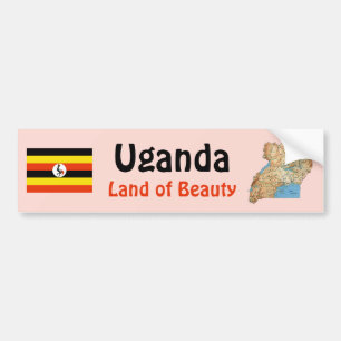 Uganda Flagga + Karta Bildäckslapp Bildekal