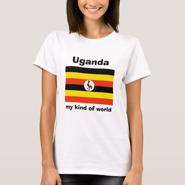 Uganda Flagga + Karta + Text T-Shirt (Framsida)
