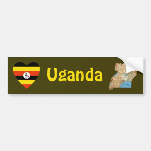 Uganda flaggahjärta + Kartabildekal Bildekal