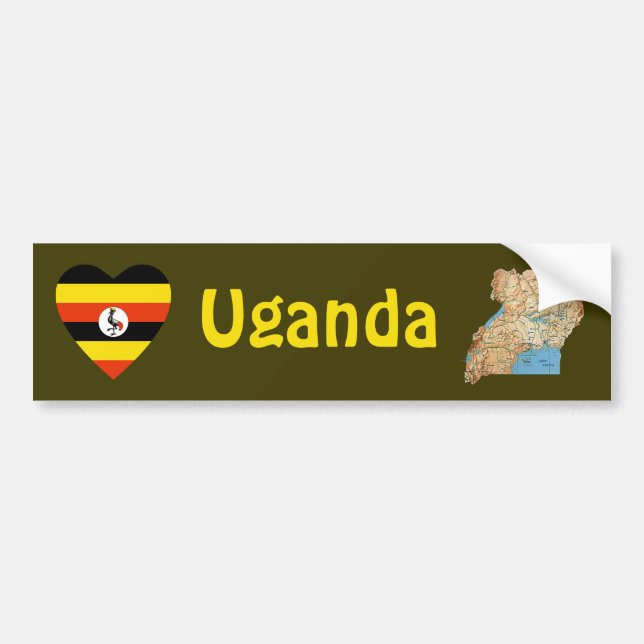 Uganda flaggahjärta + Kartabildekal Bildekal (Framsidan)