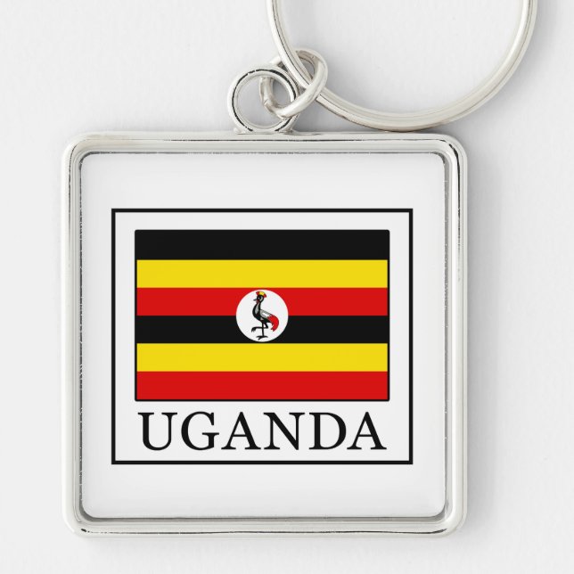 Uganda Fyrkantig Silverfärgad Nyckelring (Framsidan)