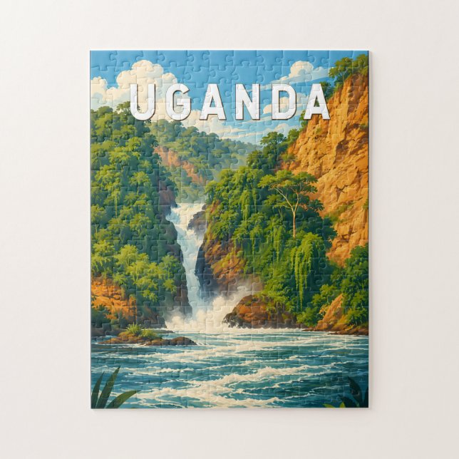 Uganda Illustration Resa Konst Vintage Pussel (Vertikal)