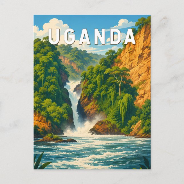 Uganda Illustration Resa Konst Vintage Vykort (Framsida)
