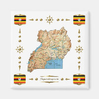 Uganda Karta + Flaggor Magnet