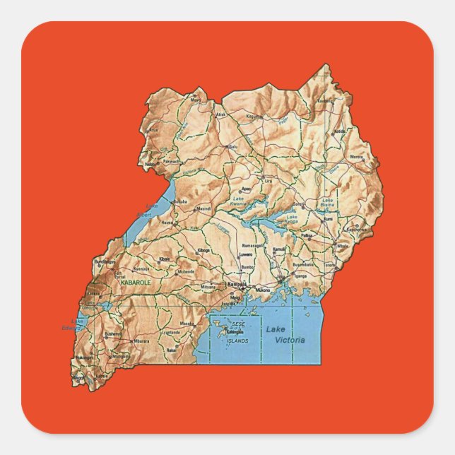 Uganda Karta Sticker Fyrkantigt Klistermärke (Framsida)
