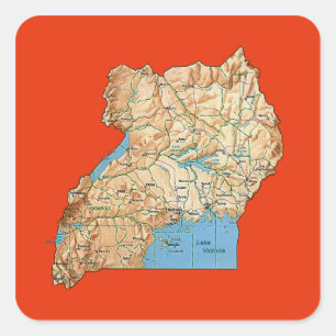 Uganda kartaklistermärke fyrkantigt klistermärke