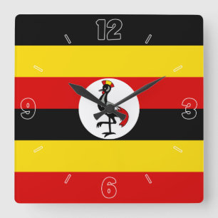 Uganda National Flagga Patriotic Fyrkantig Klocka