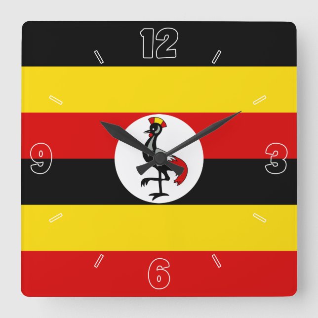 Uganda National Flagga Patriotic Fyrkantig Klocka (Framsida)