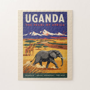 Uganda Safari Illustration Resa Konst Vintage Pussel