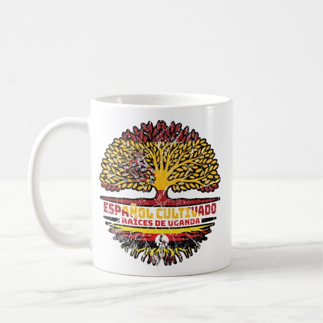Uganda Ugandan Spanien Träd Roots Flagga Kaffemugg (Vänster)