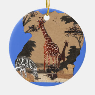 Uganda Wildlife Karta Art Skriv ut Julgransprydnad Keramik
