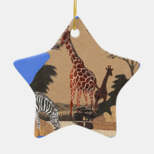 Uganda Wildlife Karta Art Skriv ut Julgransprydnad Keramik