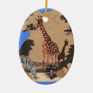 Uganda Wildlife Karta Art Skriv ut Julgransprydnad Keramik