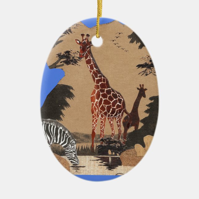Uganda Wildlife Karta Art Skriv ut Julgransprydnad Keramik (Framsidan)