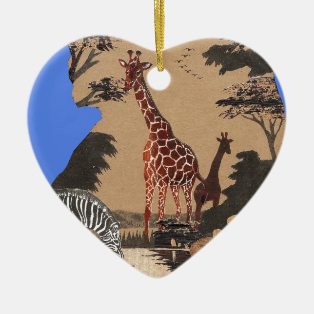 Uganda Wildlife Karta Art Skriv ut Julgransprydnad Keramik (Framsidan)