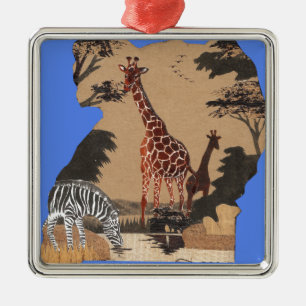 Uganda Wildlife Karta Art Skriv ut Julgransprydnad Metall