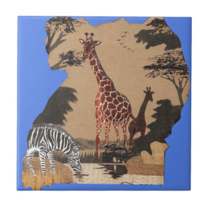 Uganda Wildlife Karta Art Skriv ut Kakelplatta