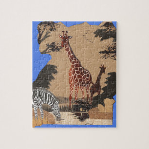 Uganda Wildlife Karta Art Skriv ut Pussel