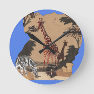 Uganda Wildlife Karta Art Skriv ut Rund Klocka