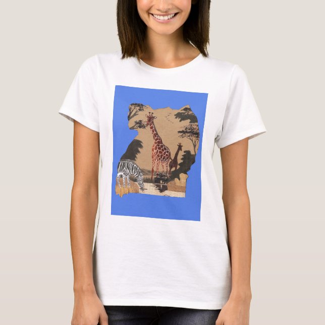 Uganda Wildlife Karta Art Skriv ut T-shirt (Framsida)