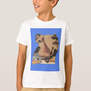 Uganda Wildlife Karta Art Skriv ut T-shirt