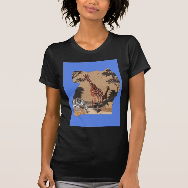 Uganda Wildlife Karta Art Skriv ut Tee Shirt (Framsida)