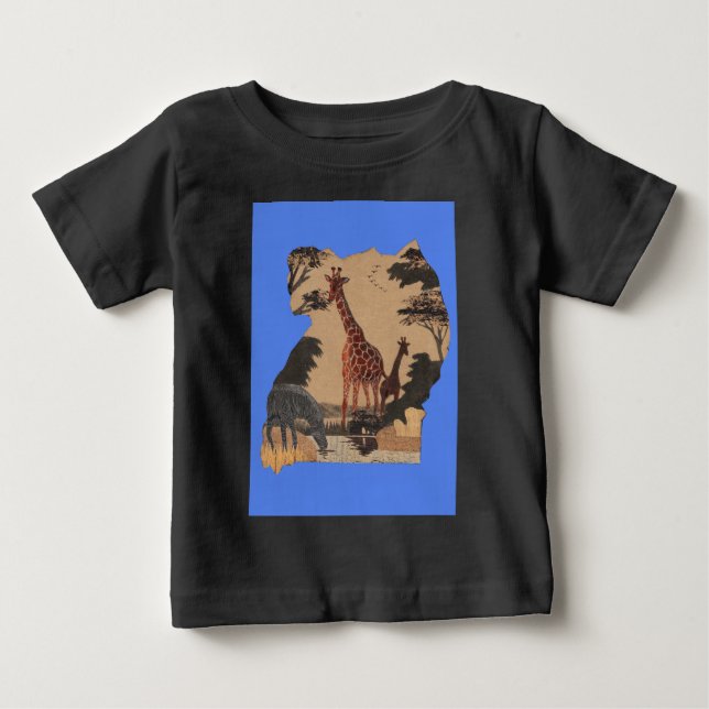Uganda Wildlife Karta Art Skriv ut Tee Shirt (Framsida)
