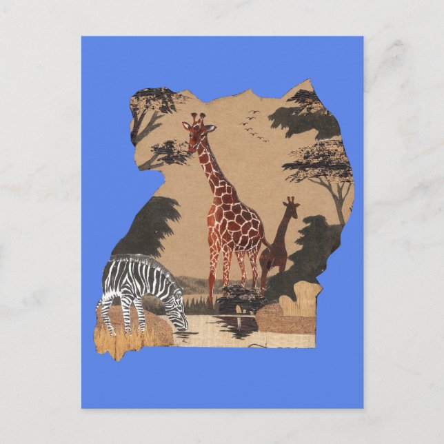 Uganda Wildlife Karta Art Skriv ut Vykort (Framsida)