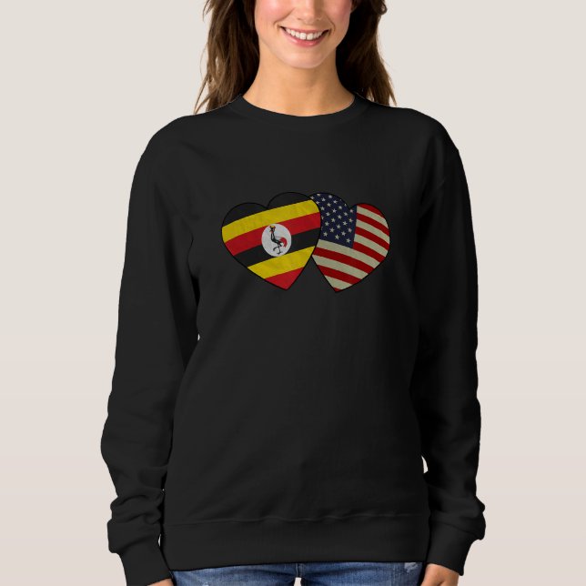 Ugandan American Couple Heart Love Flag Valentine T Shirt (Framsida)