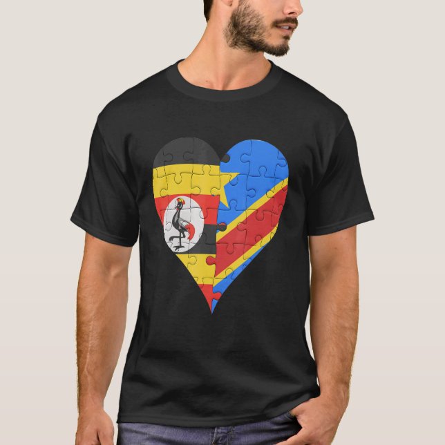 Ugandan Congolese Flagga Heart T Shirt (Framsida)