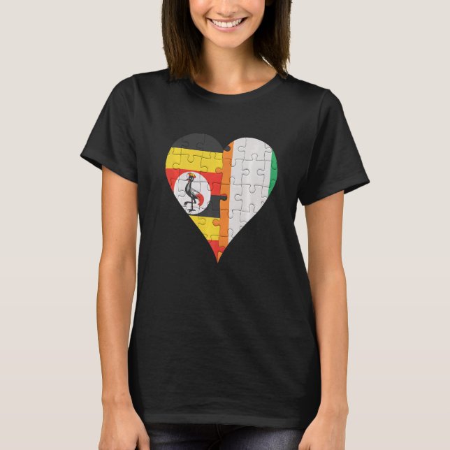 Ugandan Ivorian Flagga Heart T Shirt (Framsida)