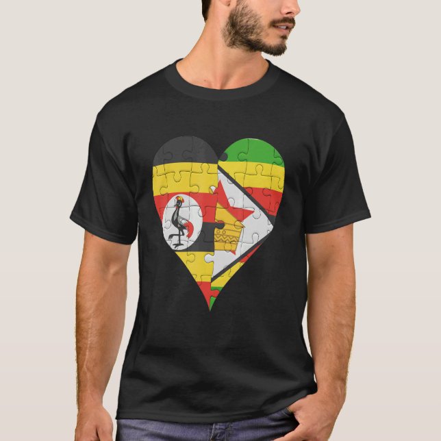Ugandan Zimbabwe Flagga Heart T Shirt (Framsida)
