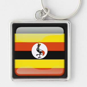 Ugandas flagga fyrkantig silverfärgad nyckelring