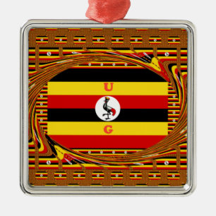 Ugandas nationella Flagga Julgransprydnad Metall