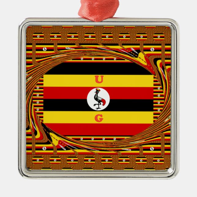Ugandas nationella Flagga Julgransprydnad Metall (Framsidan)