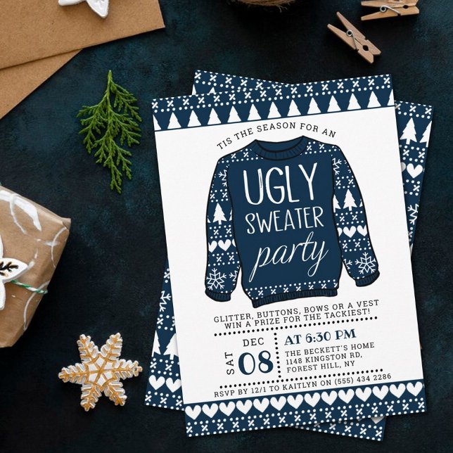Uggig blå julsötare Julfest Inbjudningar (Skapare uppladdad)