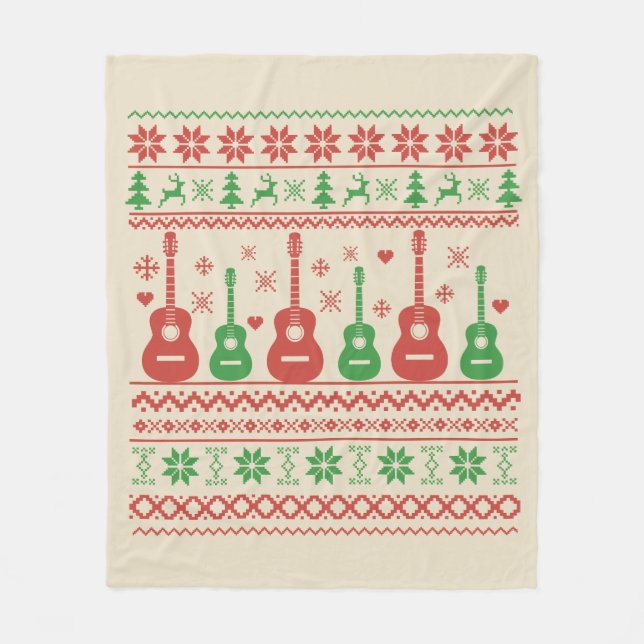 Uggig God jul-svettare akustisk gitarr Fleecefilt (Framsidan)