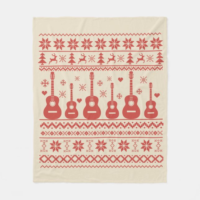 Uggig God jul-svettare akustisk gitarr Fleecefilt (Framsidan)