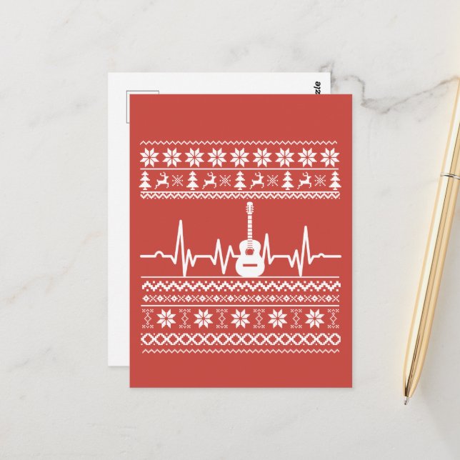 Uggig God jul-svettare akustisk gitarr Vykort (Fram/Back In Situ)