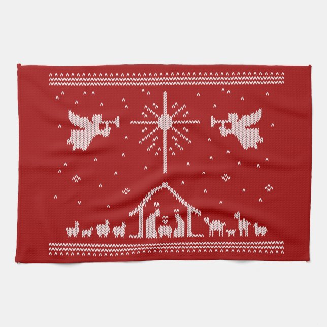 Uggig God jul Sweater Ntivity Religiösa Kökshandduk (Horisontell)