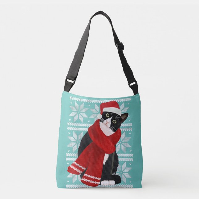 Uggig Helgdag från julklappen, Black Cat Santa Hat Axelväska (Framsida)