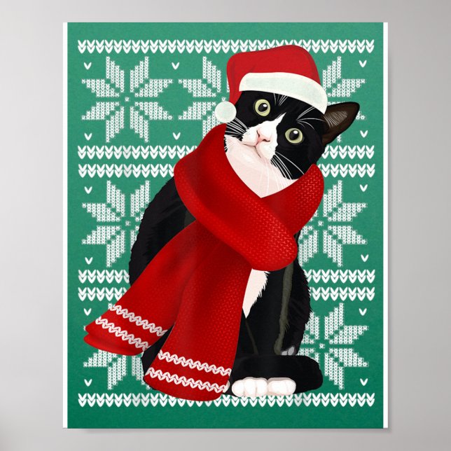 Uggig Helgdag från julklappen, Black Cat Santa Hat Poster (Framsidan)