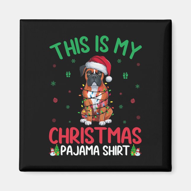 Uggig Julafton Träd Ljus Santa Boxer Hund Pa Magnet (Framsidan)