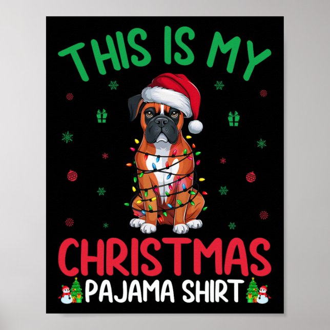 Uggig Julafton Träd Ljus Santa Boxer Hund Pa Poster (Framsidan)