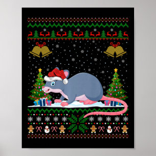 Uggig Julafton Träd Ljus Santa Hat Råtta jul Poster