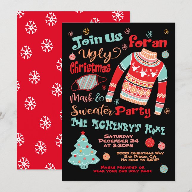 Uggig julmask och sötare Party Inbjudningar (Fram/baksida)