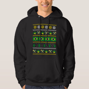 Uggig julsötare Brasilien Flagga, halv brasiliansk Hoodie