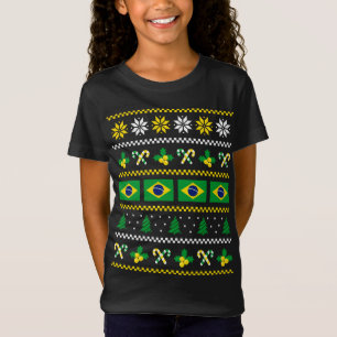 Uggig julsötare Brasilien Flagga, halv brasiliansk T Shirt