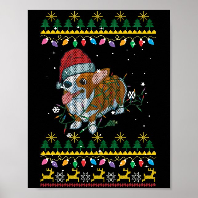 Uggig jultröja Corgi-julafton Ljus Poster (Framsidan)